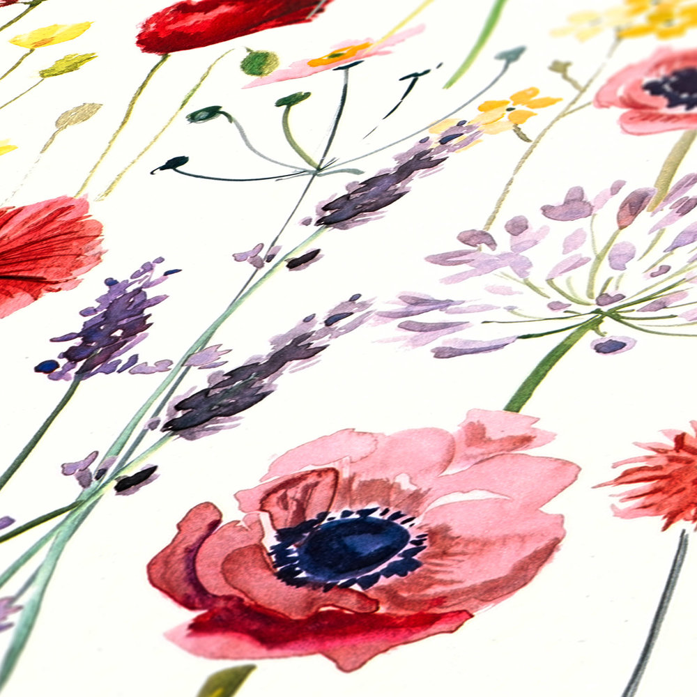             Fleurs Papier peint Fleurs Aquarelle - multicolore, blanc
        