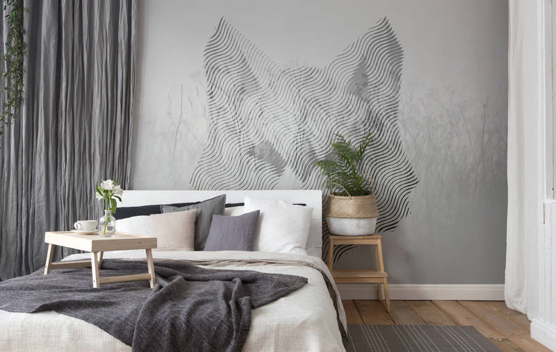             Muurschildering Meadow & Fox, natuurlijke designmix - grijs, wit, zwart
        