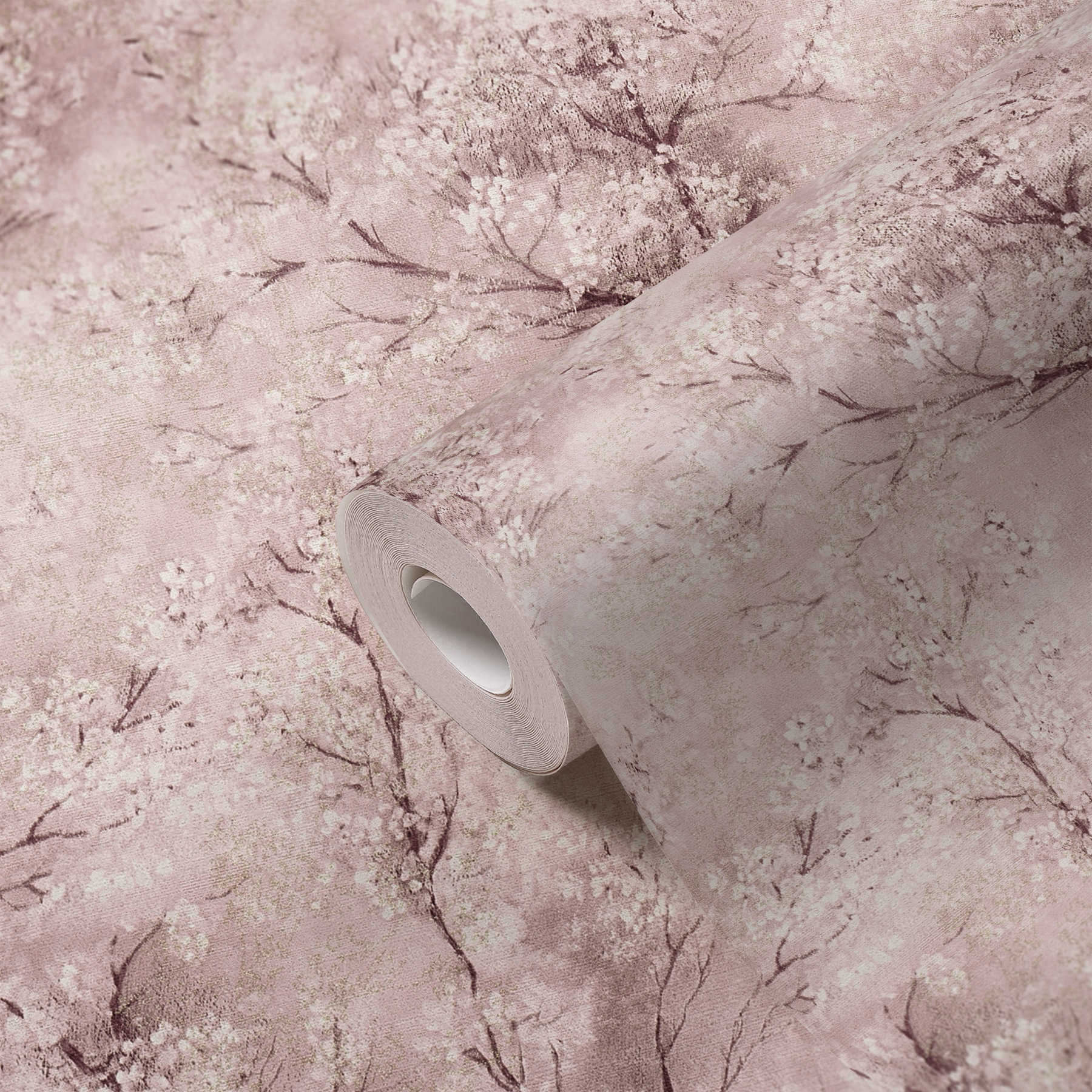             Papier peint Fleurs de cerisier Effet scintillant - rose, marron, blanc
        