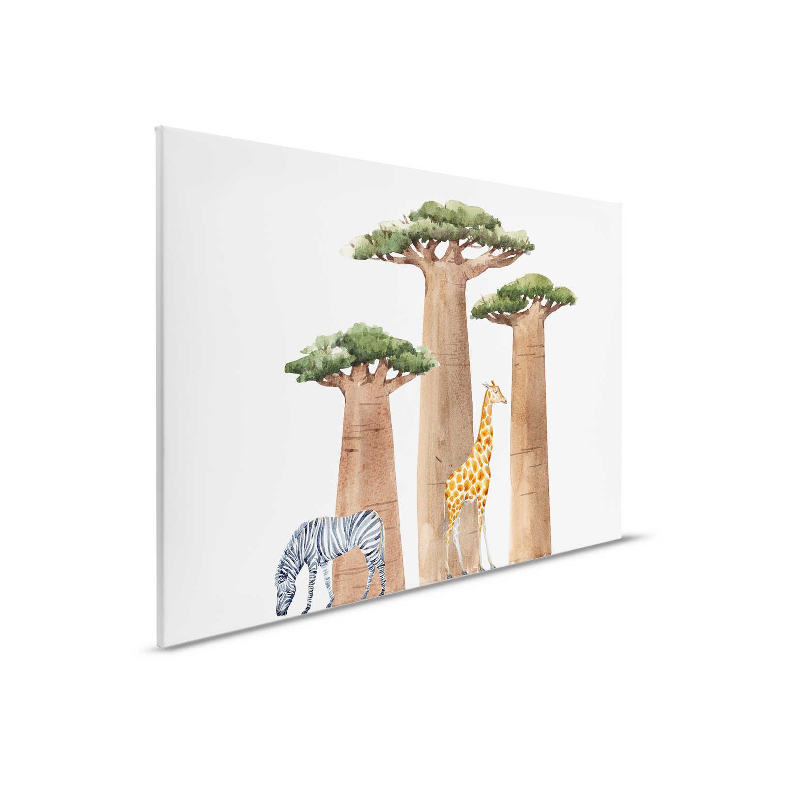 Canvas Savannah with Giraffe and Zebra - 90 cm x 60 cm
