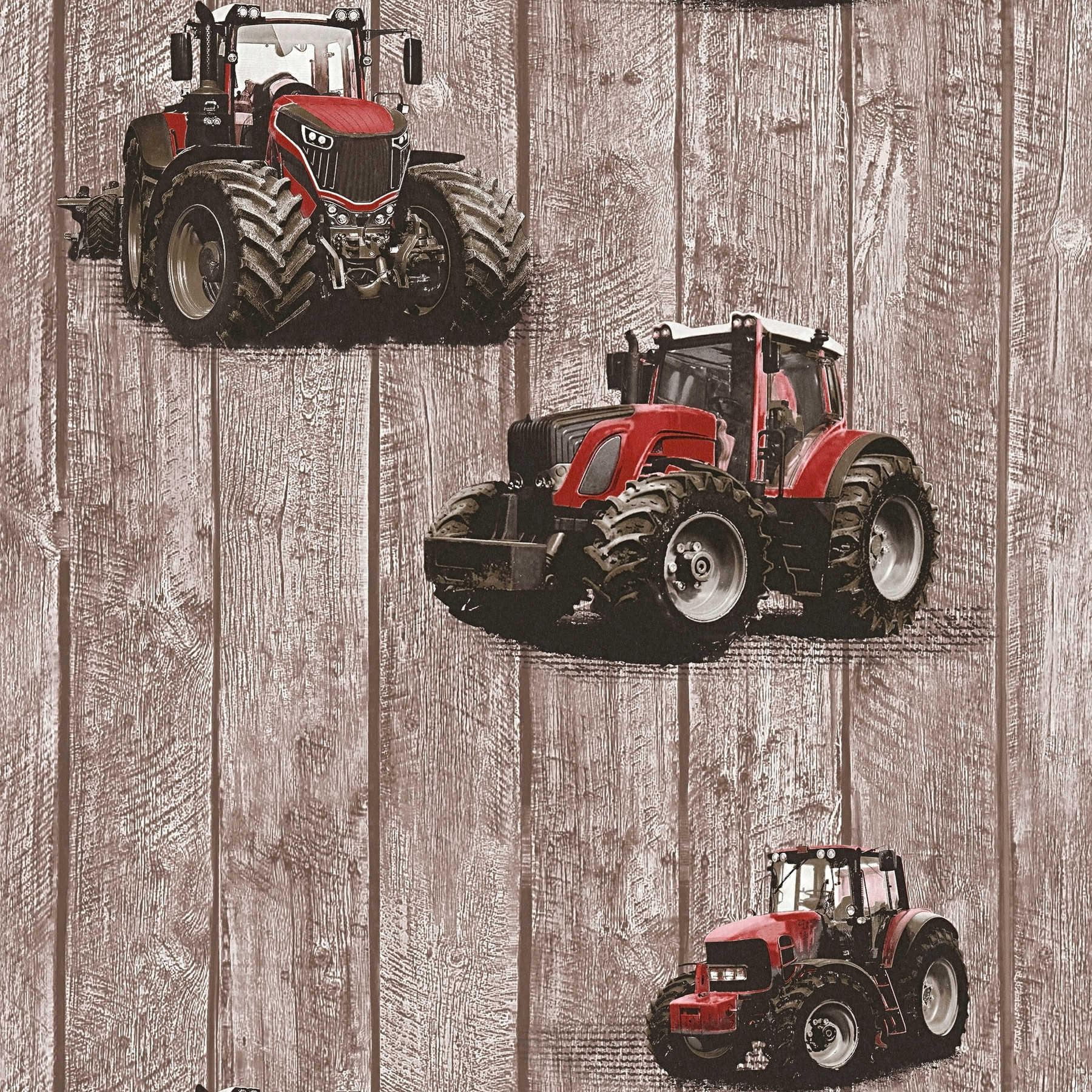         Farm wallpaper tractor & wood look for children - brown, red
    