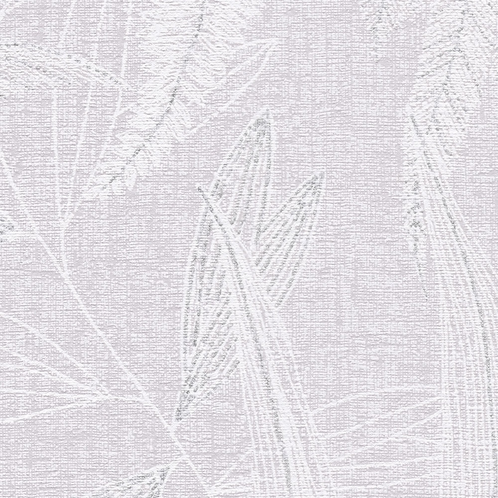             papier peint en papier intissé avec motif de grandes feuilles légèrement structuré - violet, blanc, gris
        