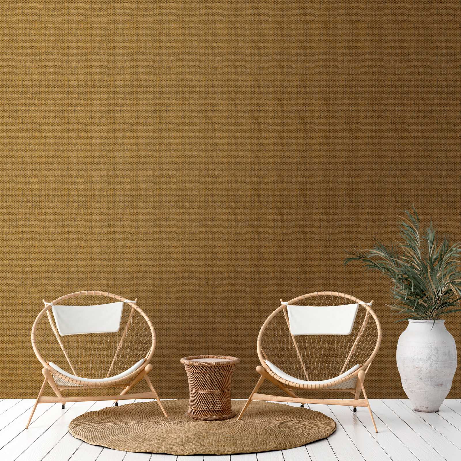             Wallpaper with raffia mats design - brown, yellow
        