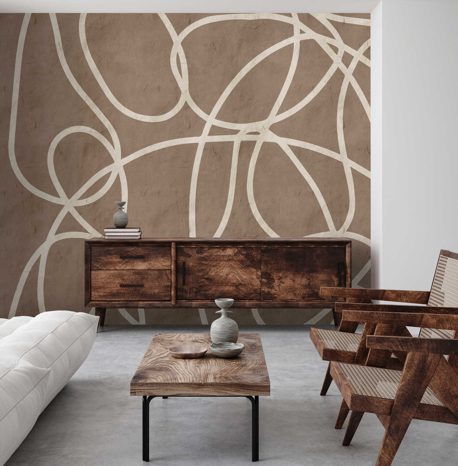             Serengeti 3 - mural brown beige clay wall with lines design
        