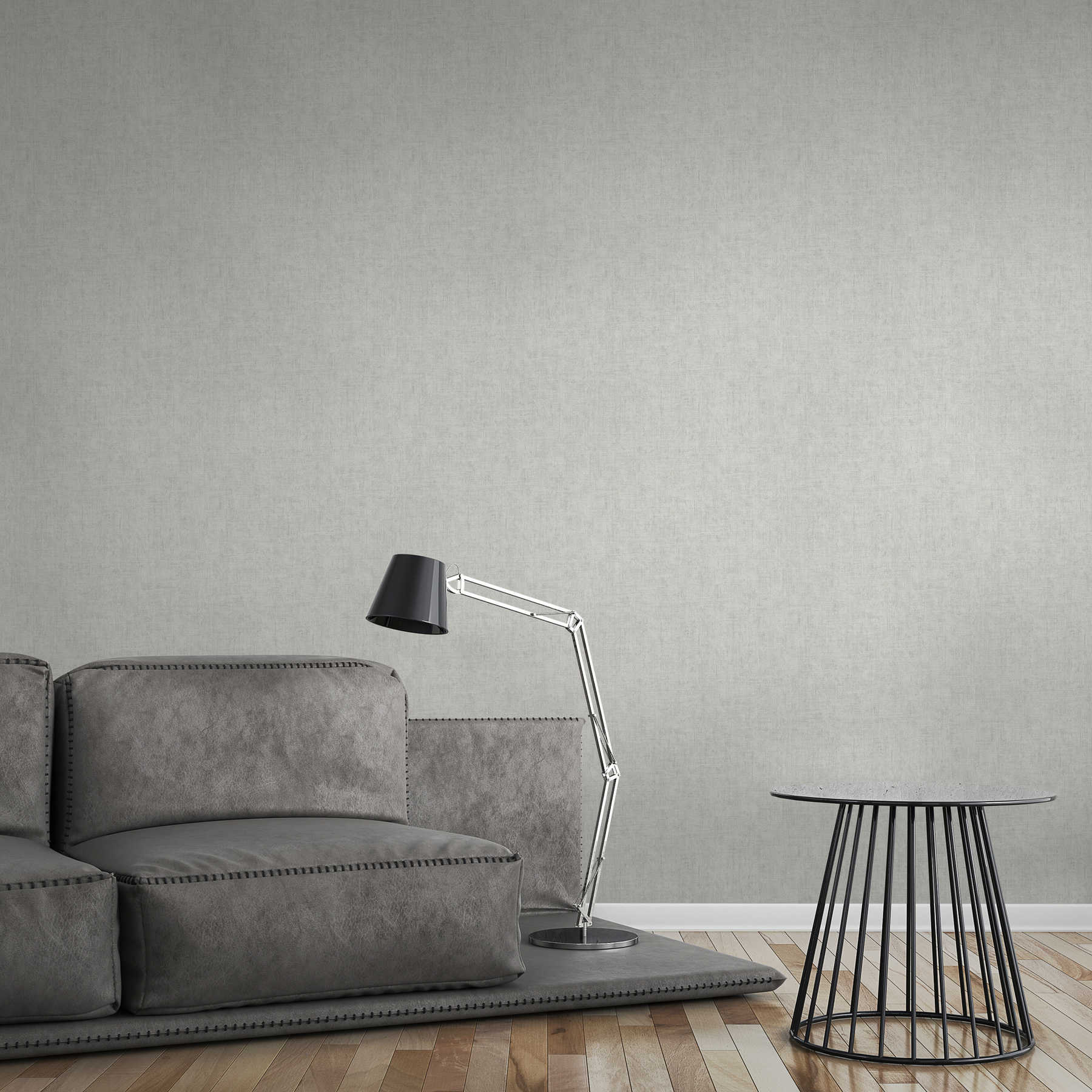             Light grey plain wallpaper with rustic plaster look in vintage design
        