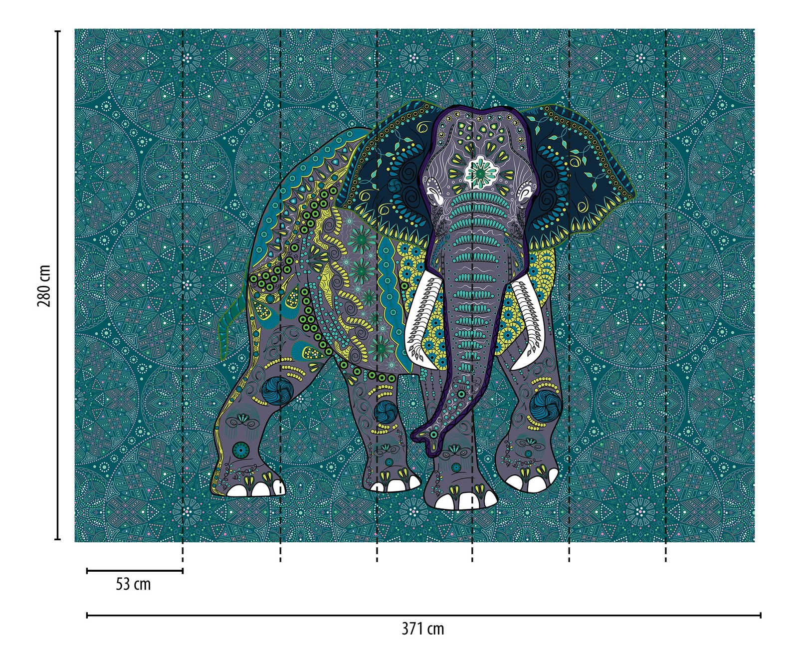             Papel pintado novedad | Papel pintado Elefante motivo Mandala en estilo indio
        