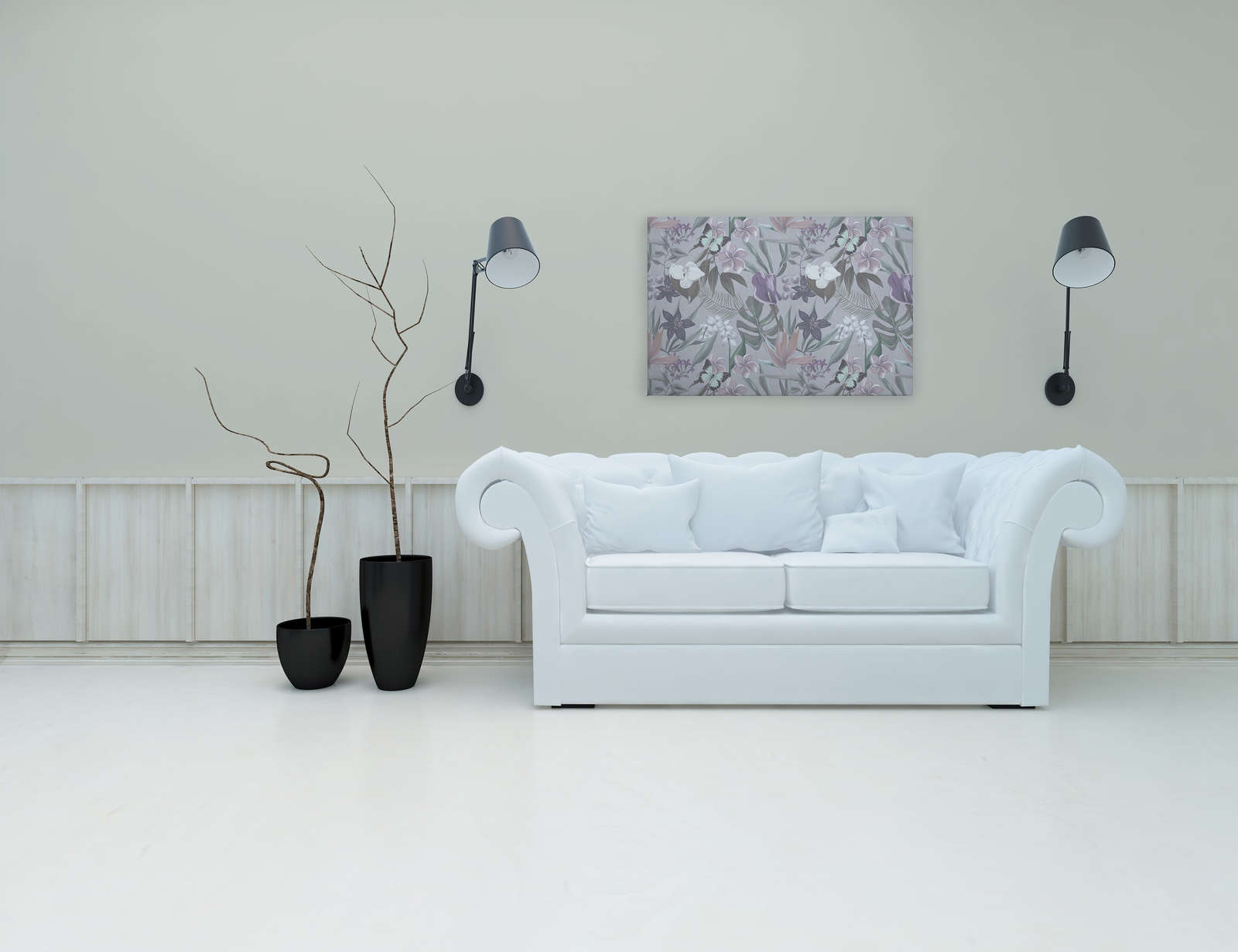             Toile florale jungle dessinée | rose, blanc - 0,90 m x 0,60 m
        