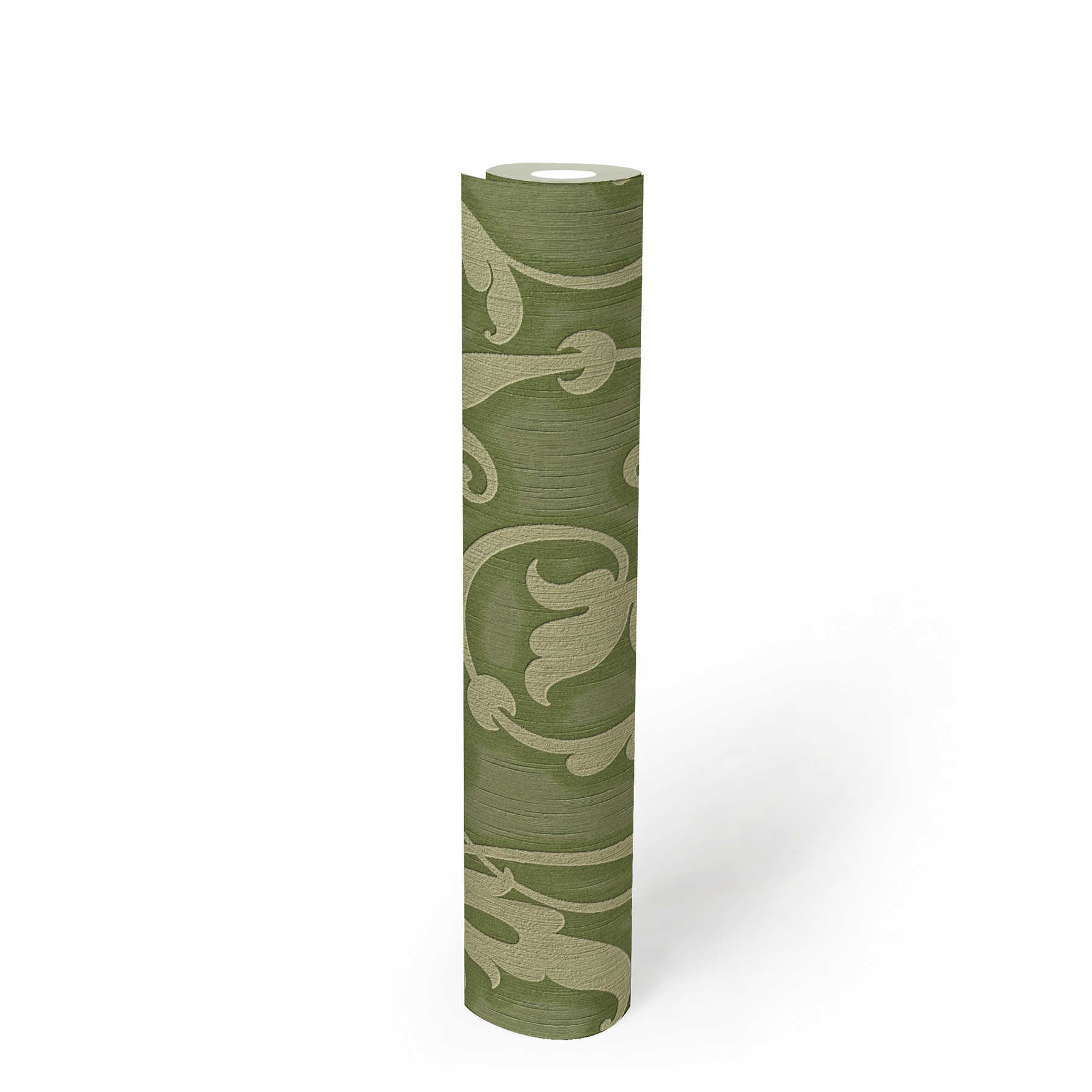             Carta da parati in tessuto non tessuto con motivo ornamentale 3D e design strutturato - verde, metallizzato
        