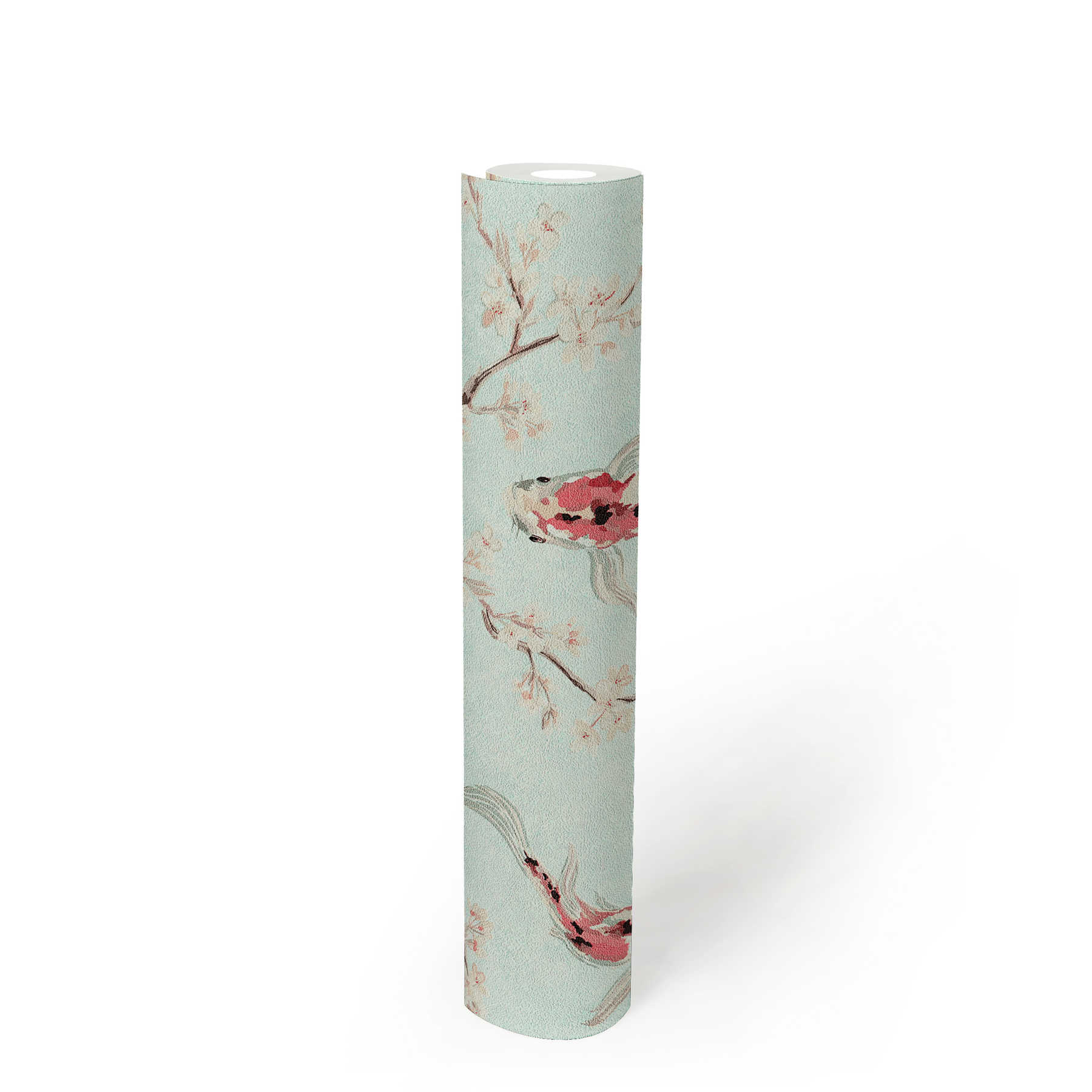             Non-woven wallpaper with koi pattern in Asian style - blue, red, beige
        