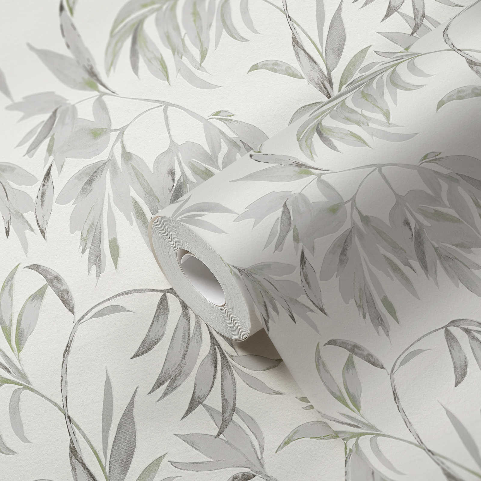            Nature wallpaper with leaves tendrils - beige, brown
        