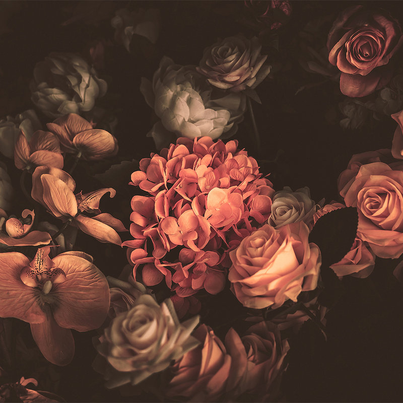         Romantic Wallpaper with Bouquet of Flowers - Orange, Pink, Black
    