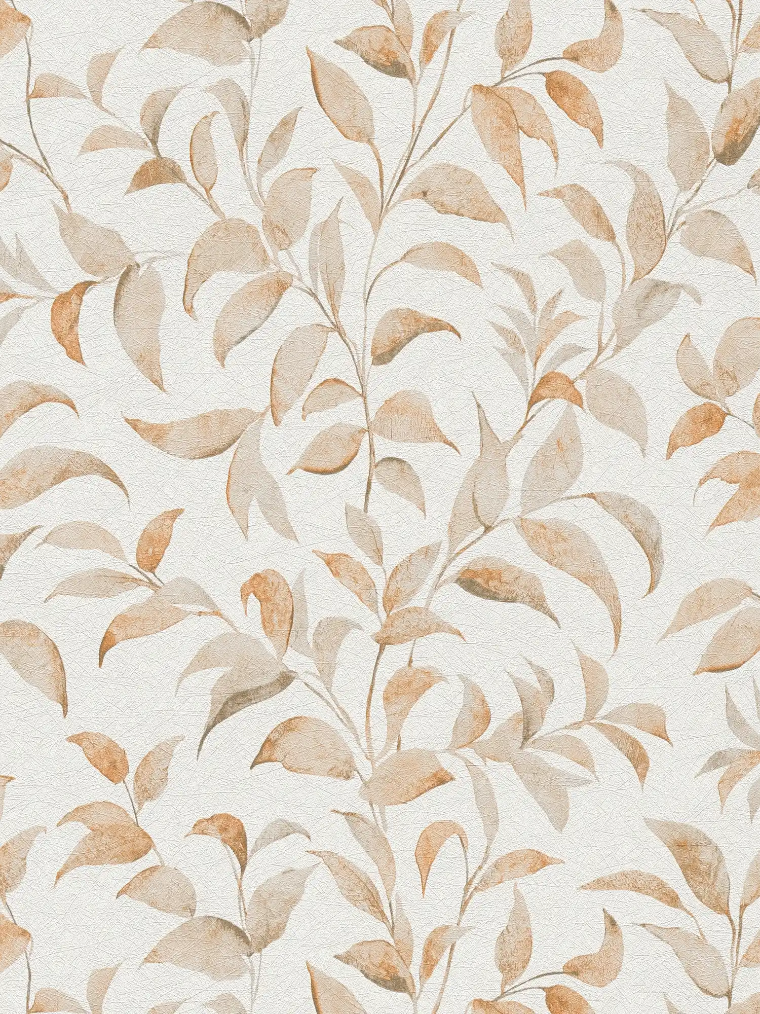 Leaves wallpaper floral shimmer textured - white, orange

