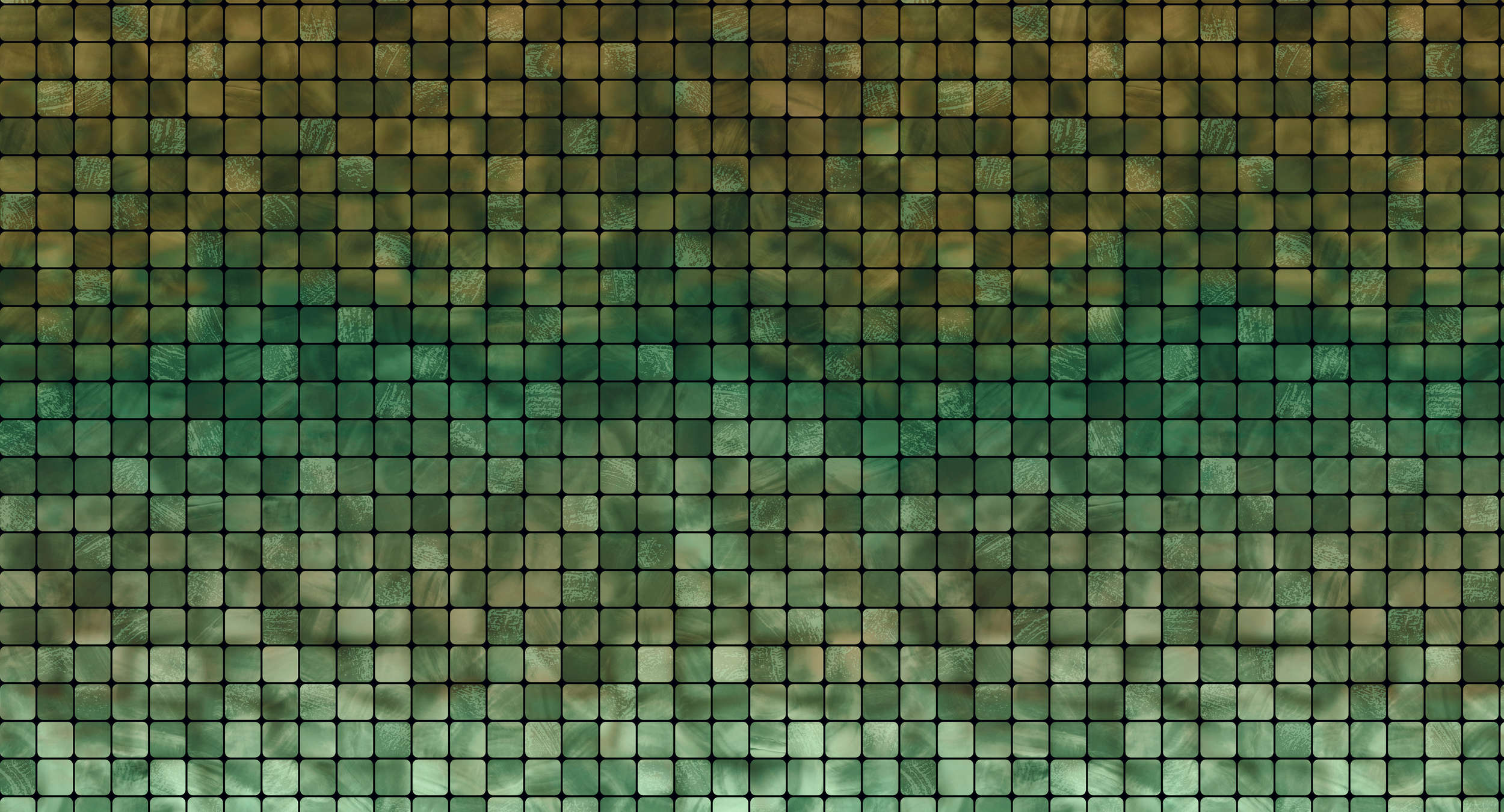             Papel pintado de mosaico moderno y con diseño de azulejos - Verde, Crema
        