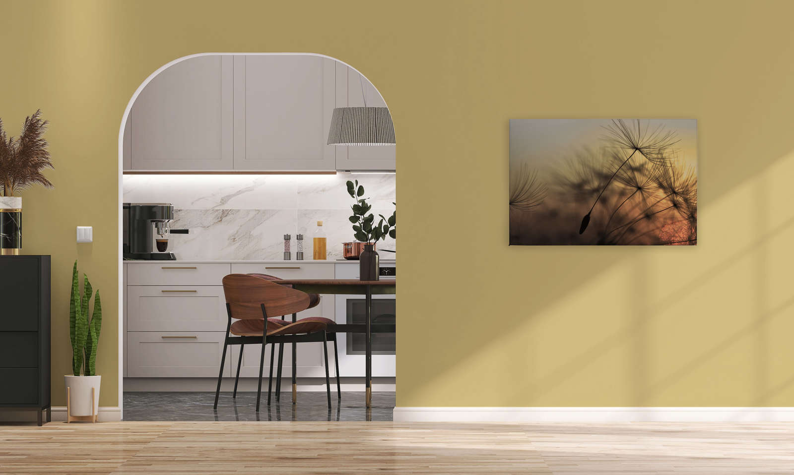             Canvas with flying dandelion in sunset - 0.90 m x 0.60 m
        