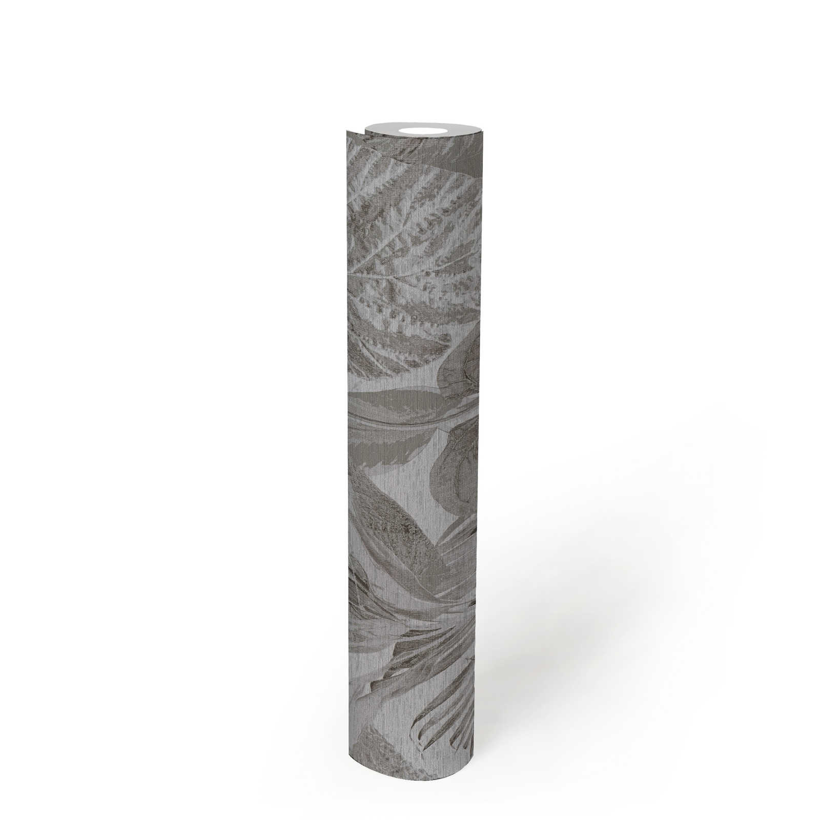             Wallpaper with jungle pattern slightly structured, matt - grey, anthracite
        