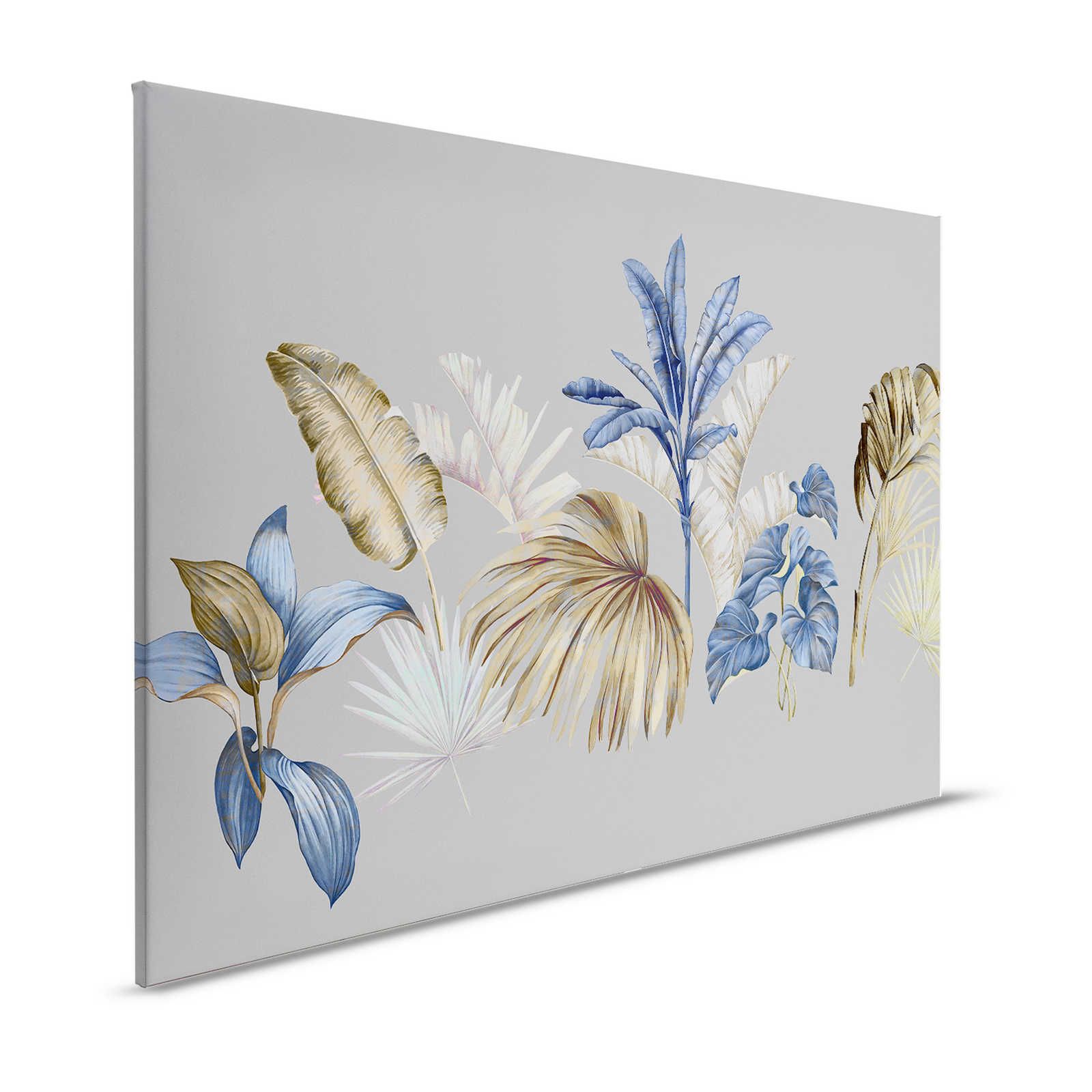 Brasilia 2 - Grey Canvas painting Leaf Design in Sage Green & Royal Blue - 1.20 m x 0.80 m
