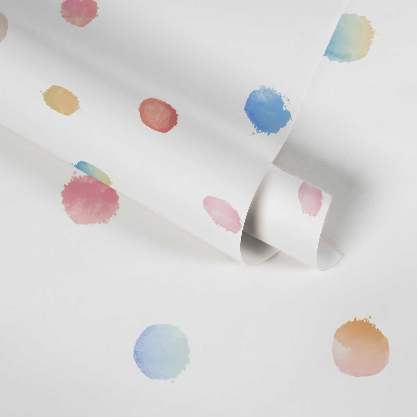             Nursery wallpaper watercolour dots - colourful, white, blue
        