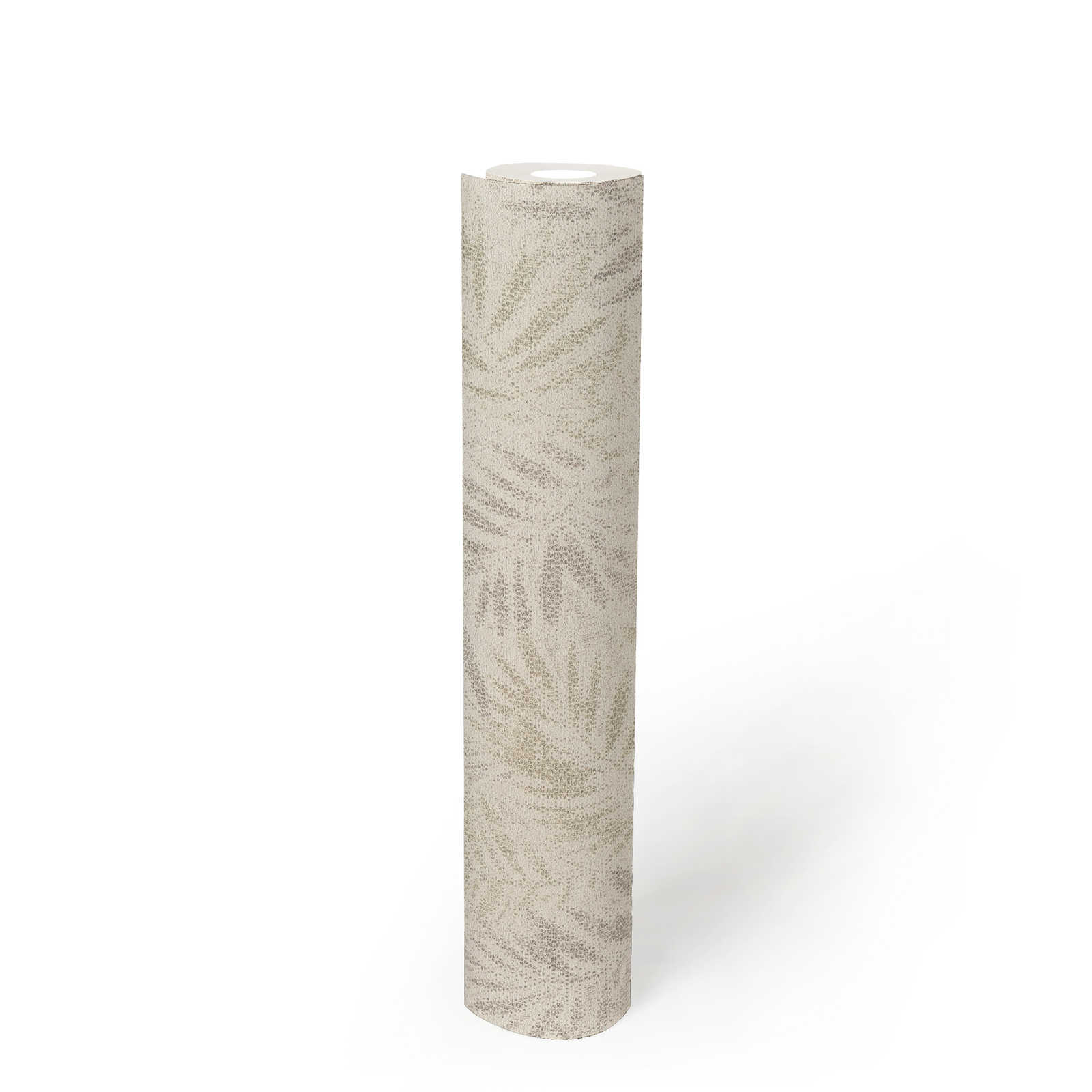             Papel pintado no tejido con motivo de hojas brillantes - blanco, gris, plata
        