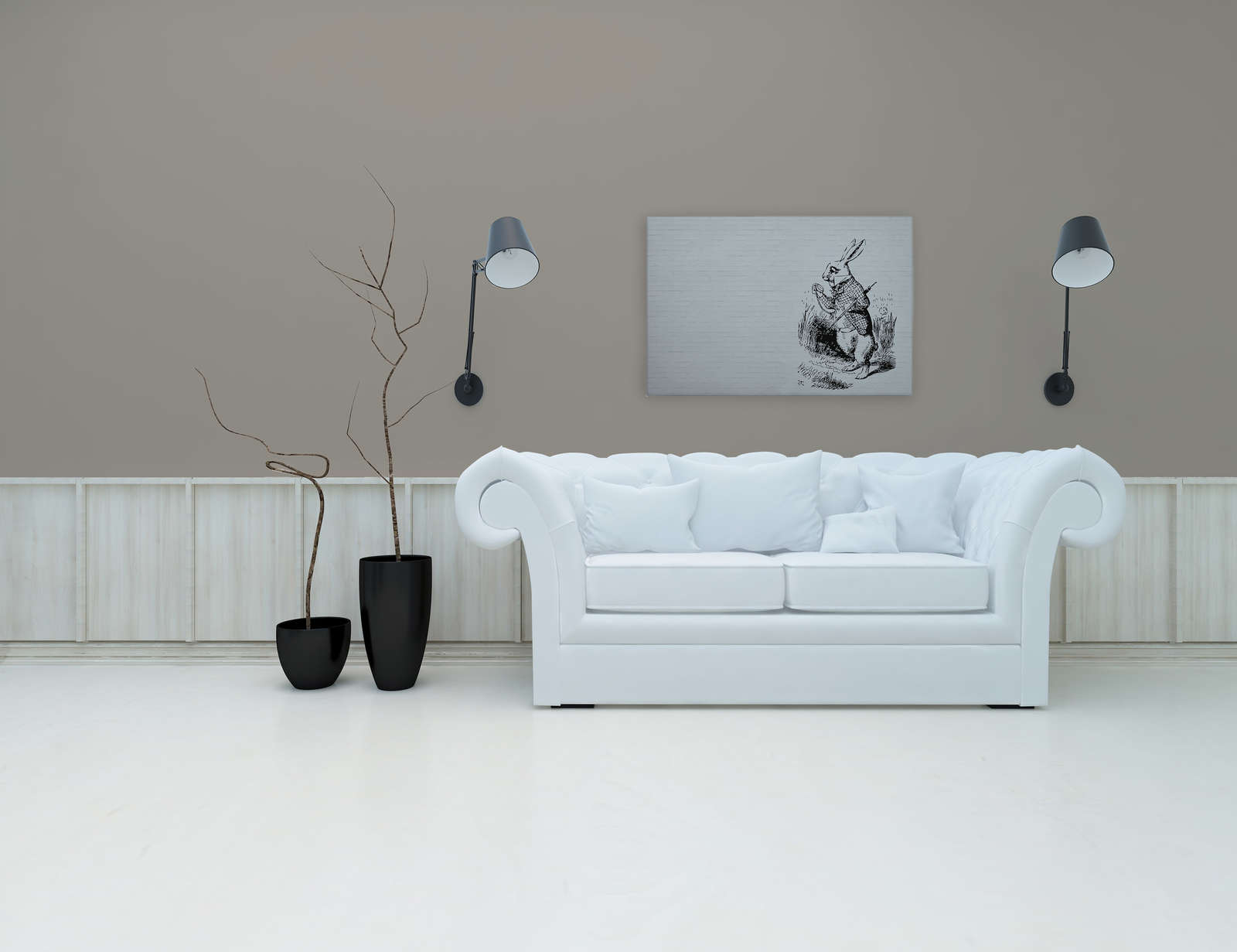            Toile noir et blanc aspect pierre & lapin avec canne - 0,90 m x 0,60 m
        
