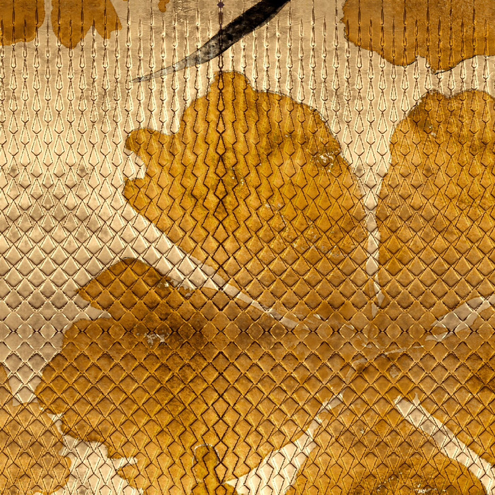             Odessa 1 - Papel pintado fotográfico metálico con motivos de flores de cerezo en dorado
        