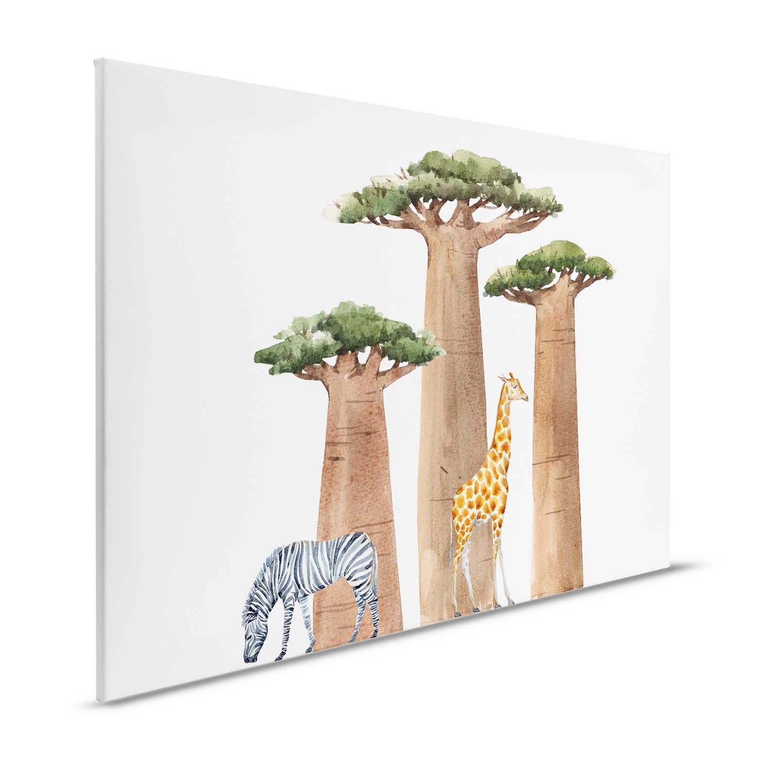 Tela Savana con Giraffa e Zebra - 120 cm x 80 cm
