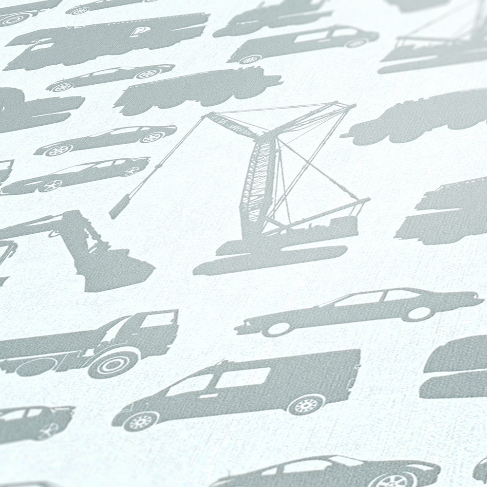             Papier peint Chantier avec motif de véhicules pour garçons - Gris
        