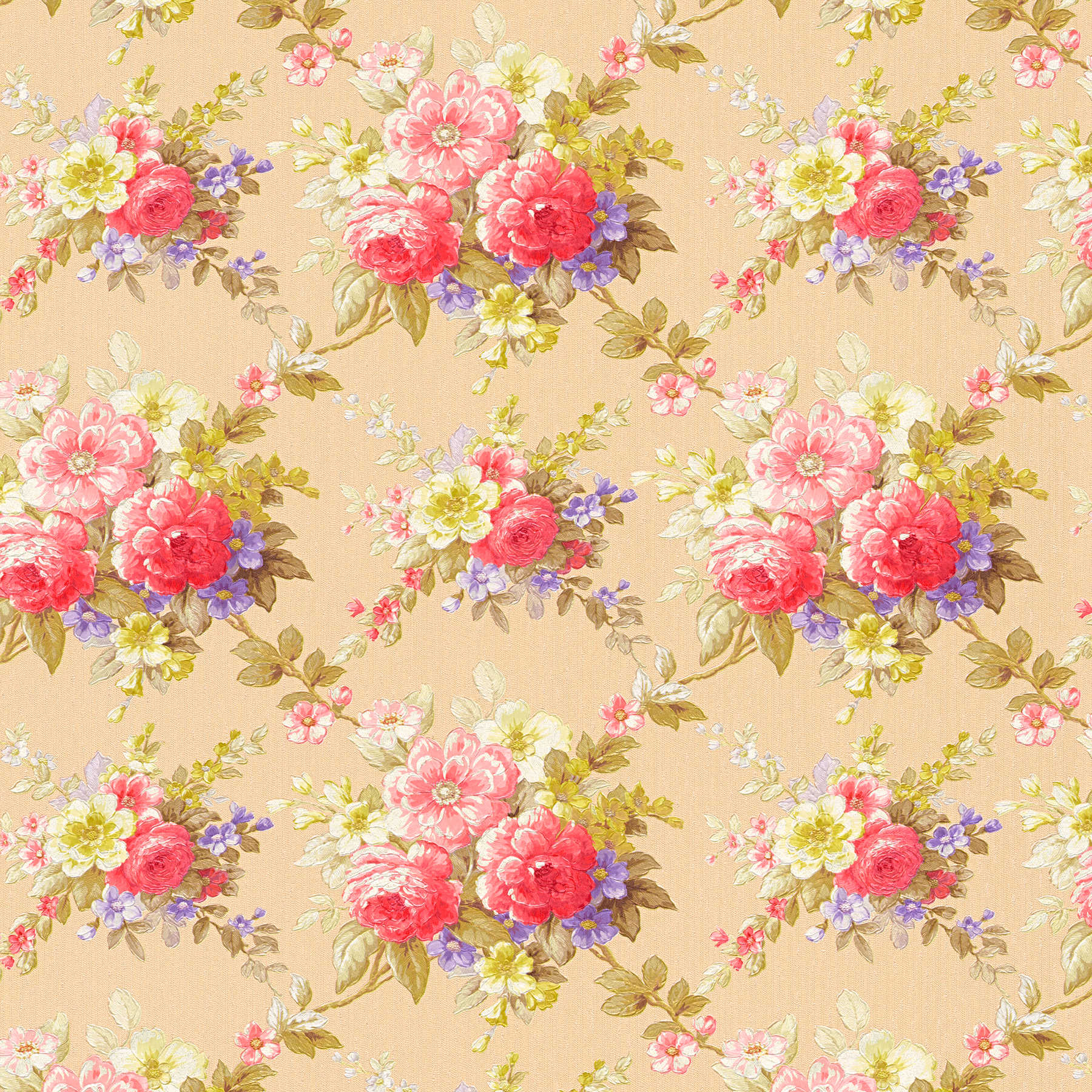         Wallpaper roses ornaments floral bouquet pattern - Colorful, Metallic
    