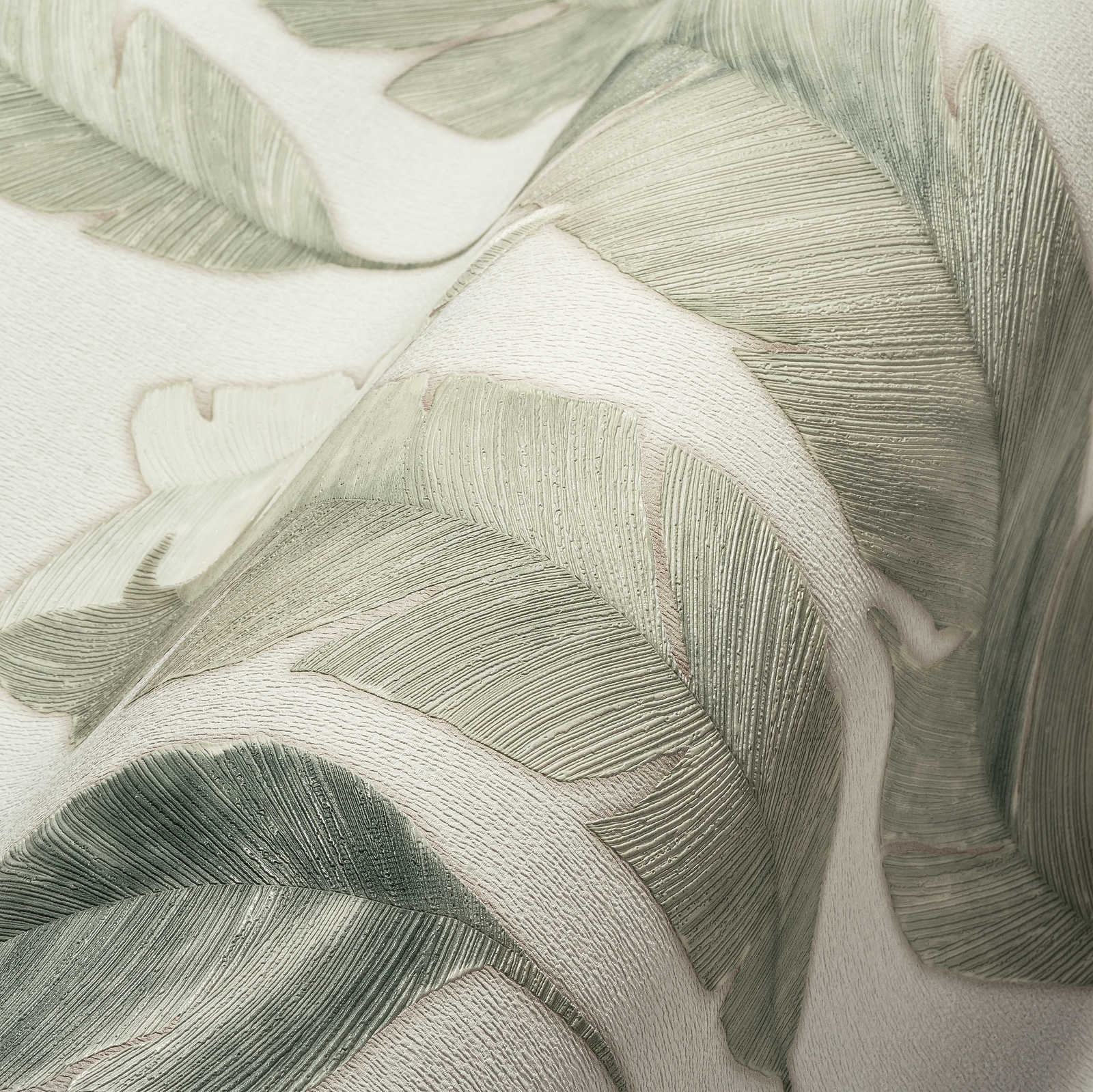             Carta da parati in tessuto non tessuto con foglie di palma in colore chiaro - bianco, verde, blu
        