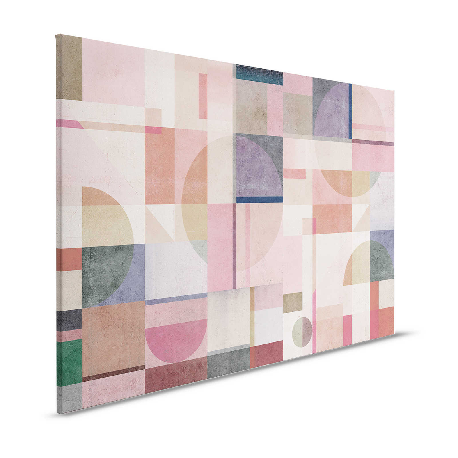 Piazza 2 - Pintura sobre lienzo con aspecto de hormigón rosa y verde con patrón gráfico - 1,20 m x 0,80 m
