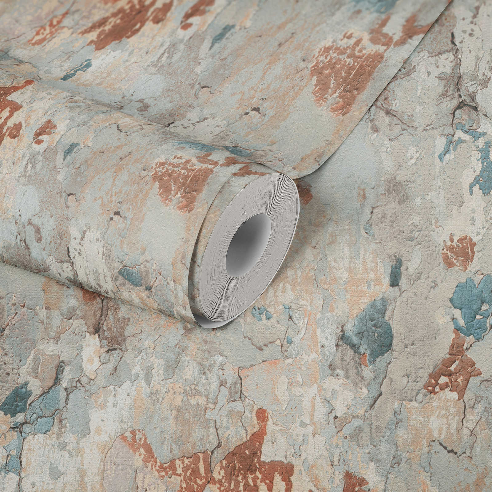             Rustic non-woven wallpaper with plaster look in used look - brown, grey, green
        