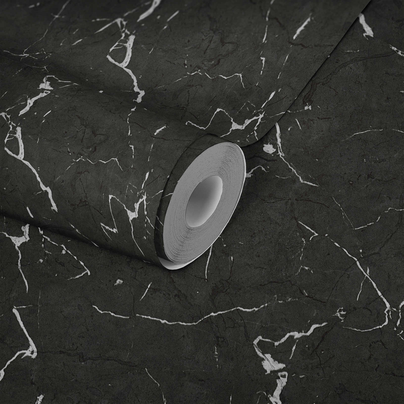             Papier peint marbre noir avec effet argenté - gris, métallique, noir
        