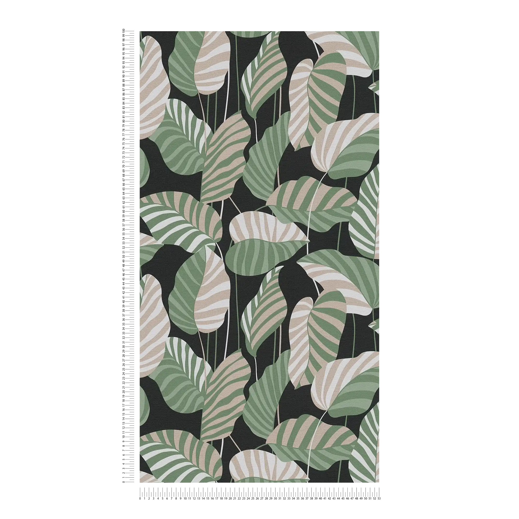             Non-woven wallpaper with palm leaves in a light sheen - black, green, gold
        