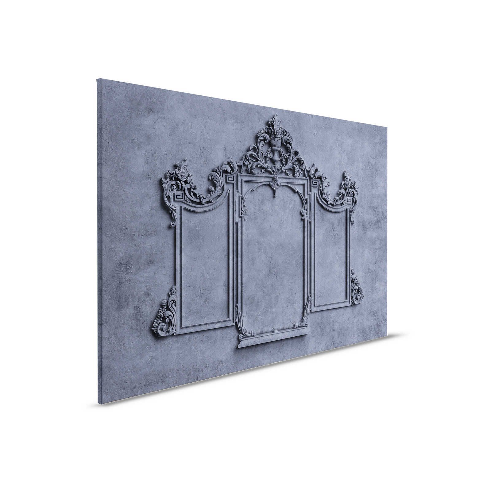 Lyon 3 - Canvas painting 3D stucco picture frame & plaster look in blue - 0.90 m x 0.60 m
