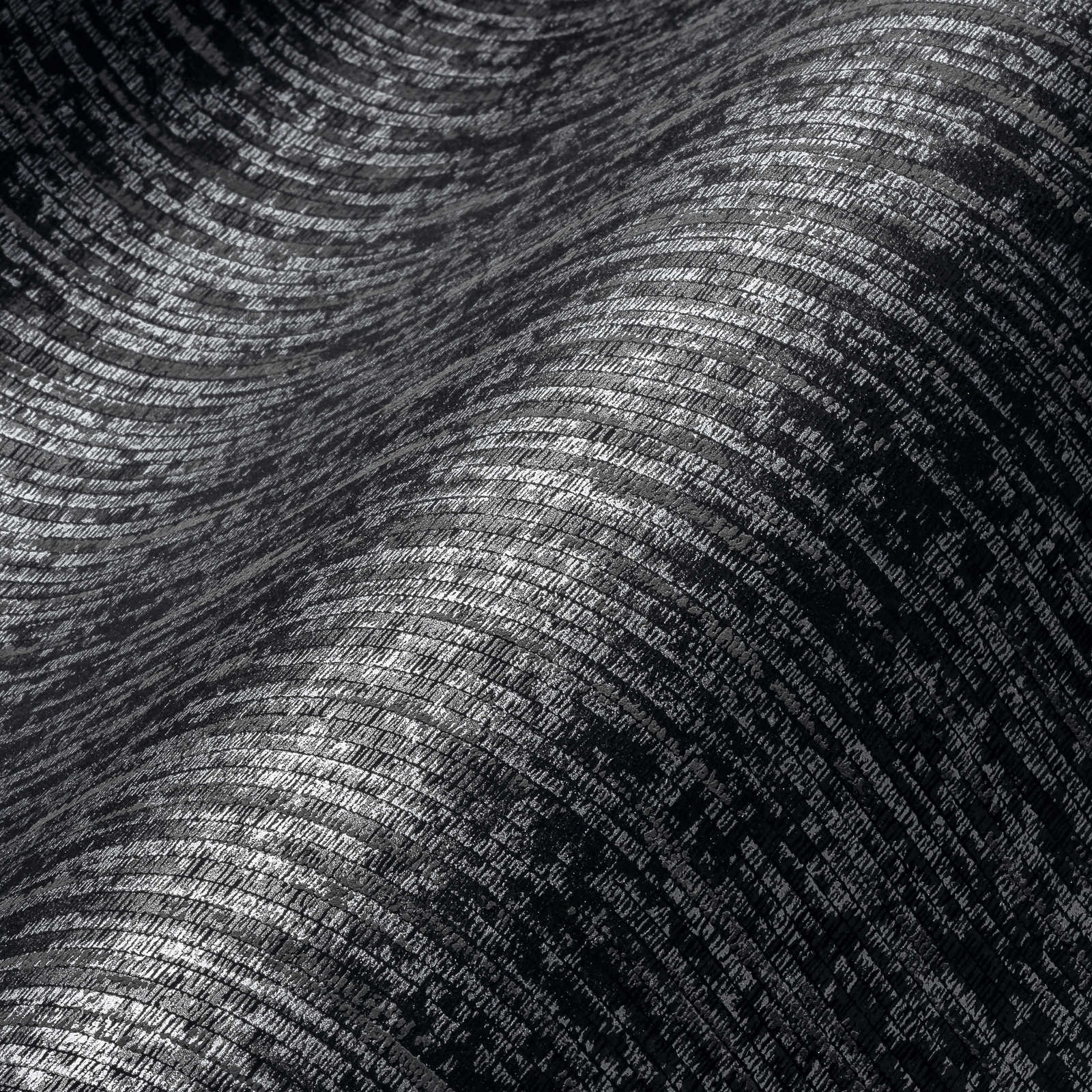             Zwart behang met stoffen look & metallic kleur - Zwart, Metallic
        
