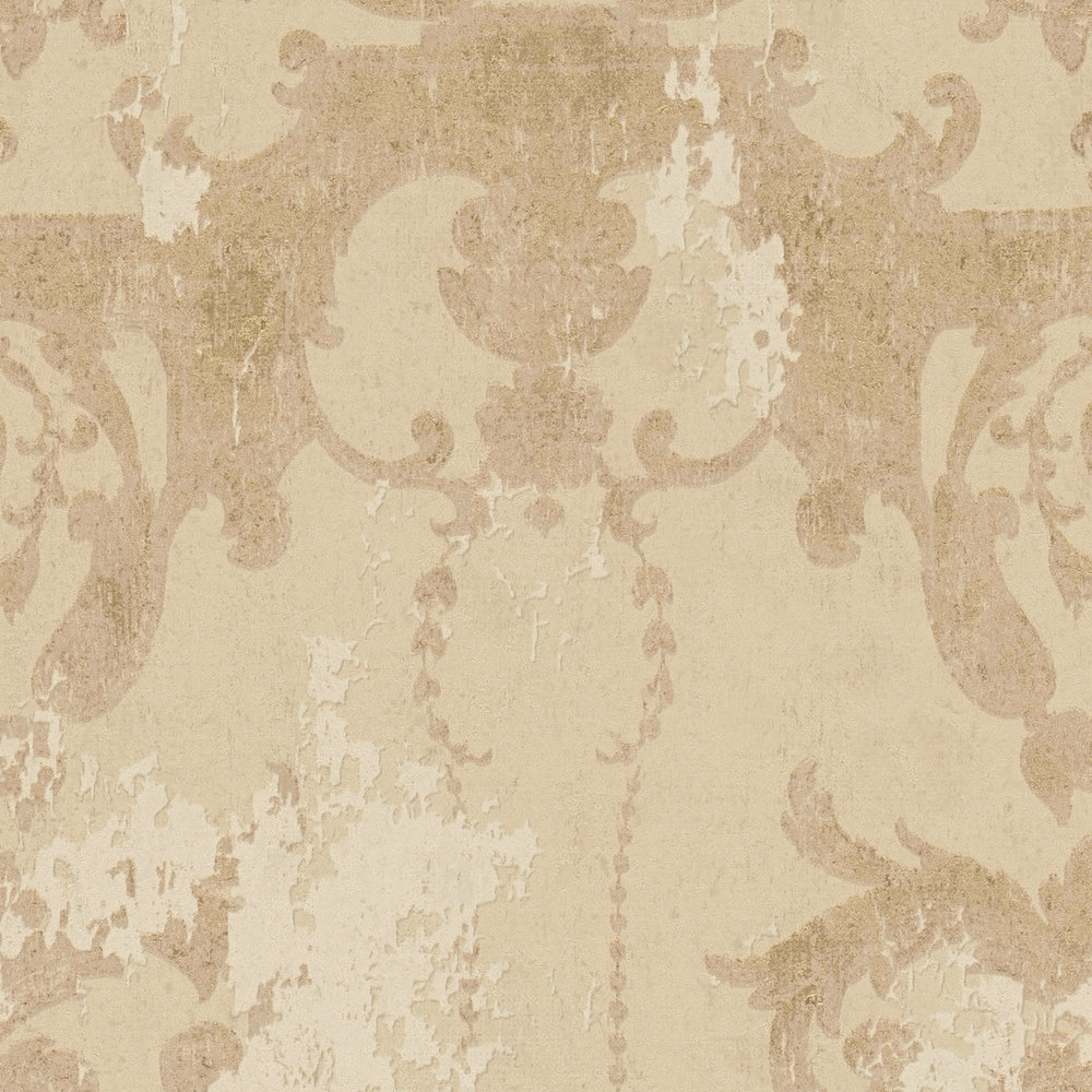             Non-woven wallpaper with classic ornaments - beige, gold
        