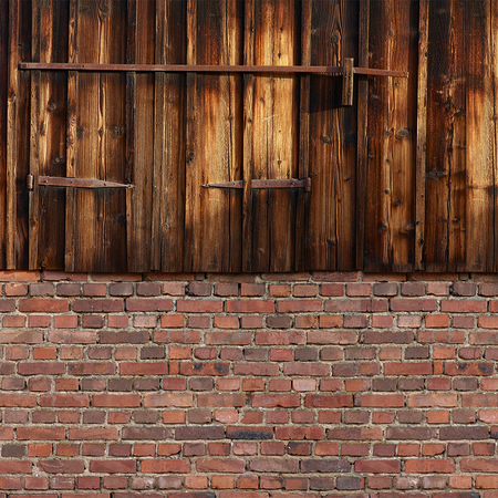 Photo wallpaper red brick wall with wood paneling
