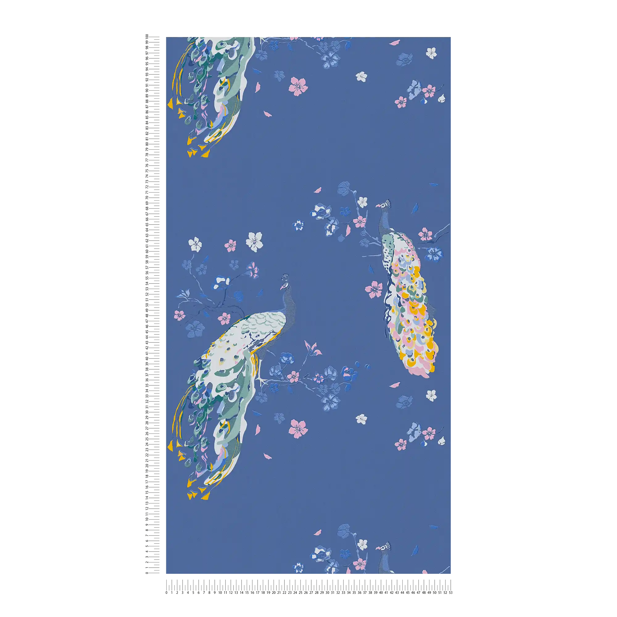             Non-woven wallpaper with peacock pattern and glossy effect - blue, pink, colourful
        