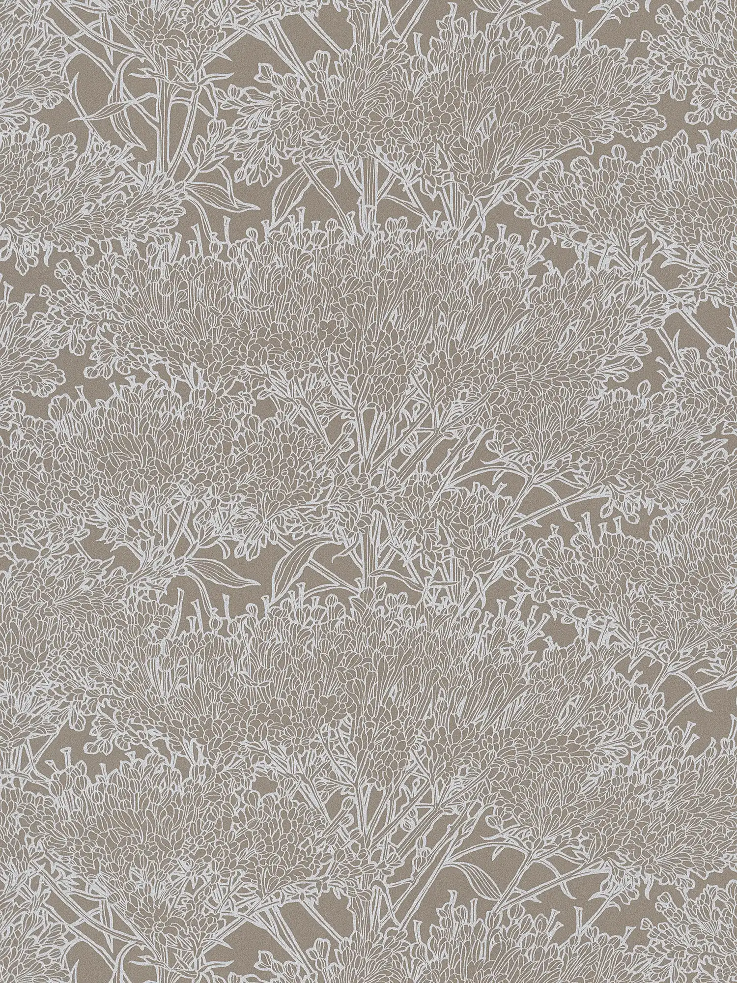 Floral wallpaper in grey with silver metallic effect - grey, silver
