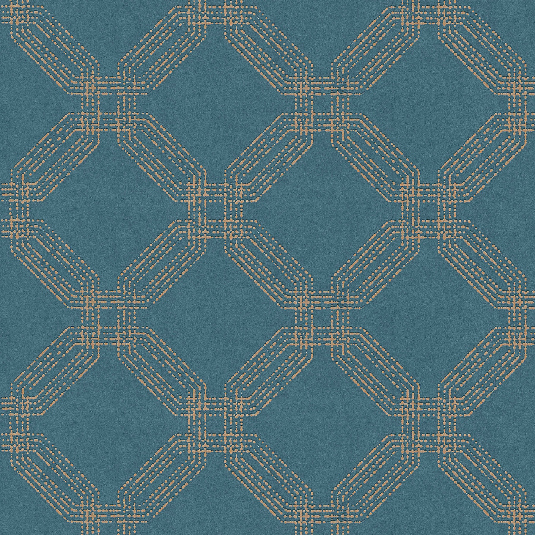 Wallpaper with diamond look, textured - blue, gold
