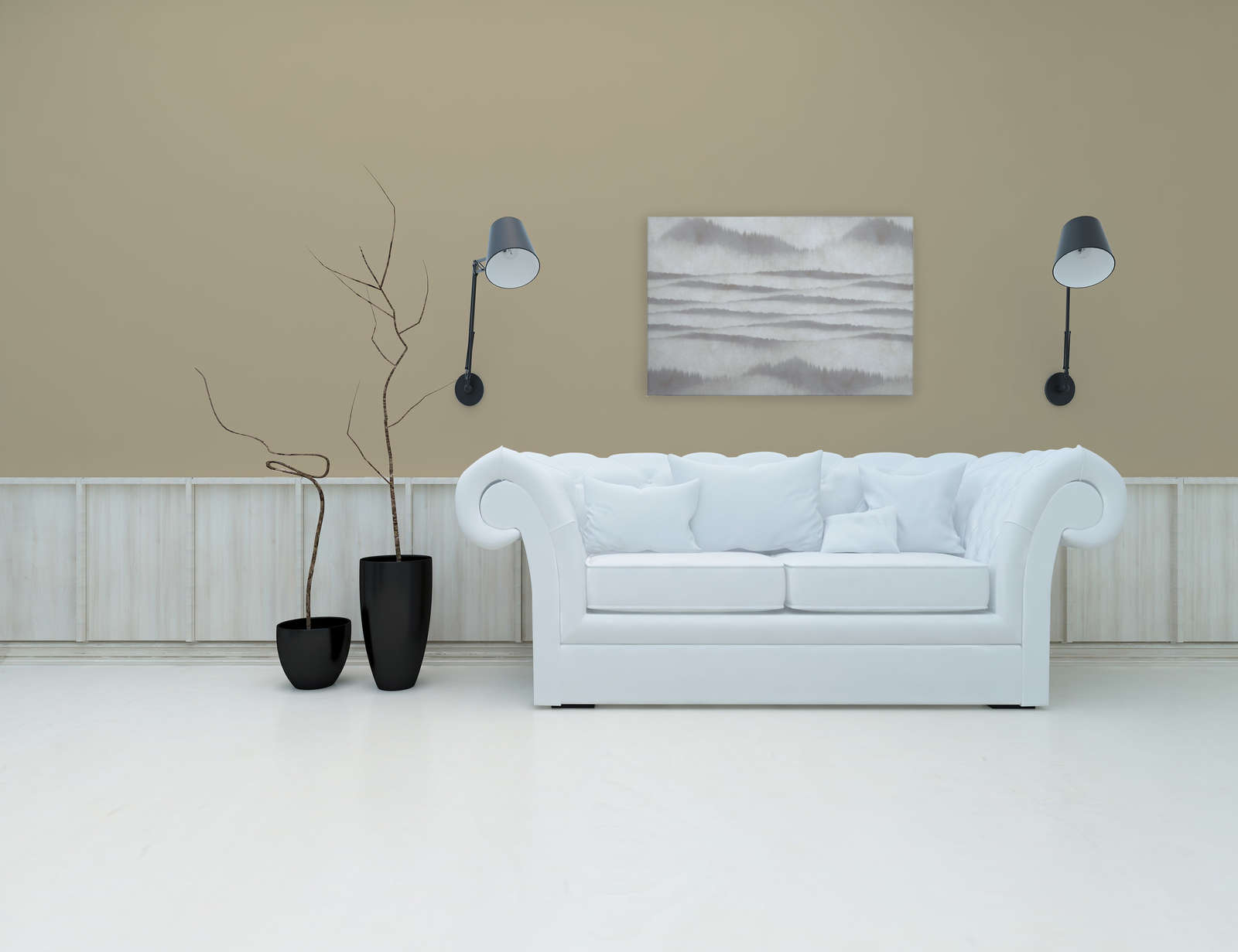             Tableau toile motif abstrait vagues | blanc, gris - 0,90 m x 0,60 m
        