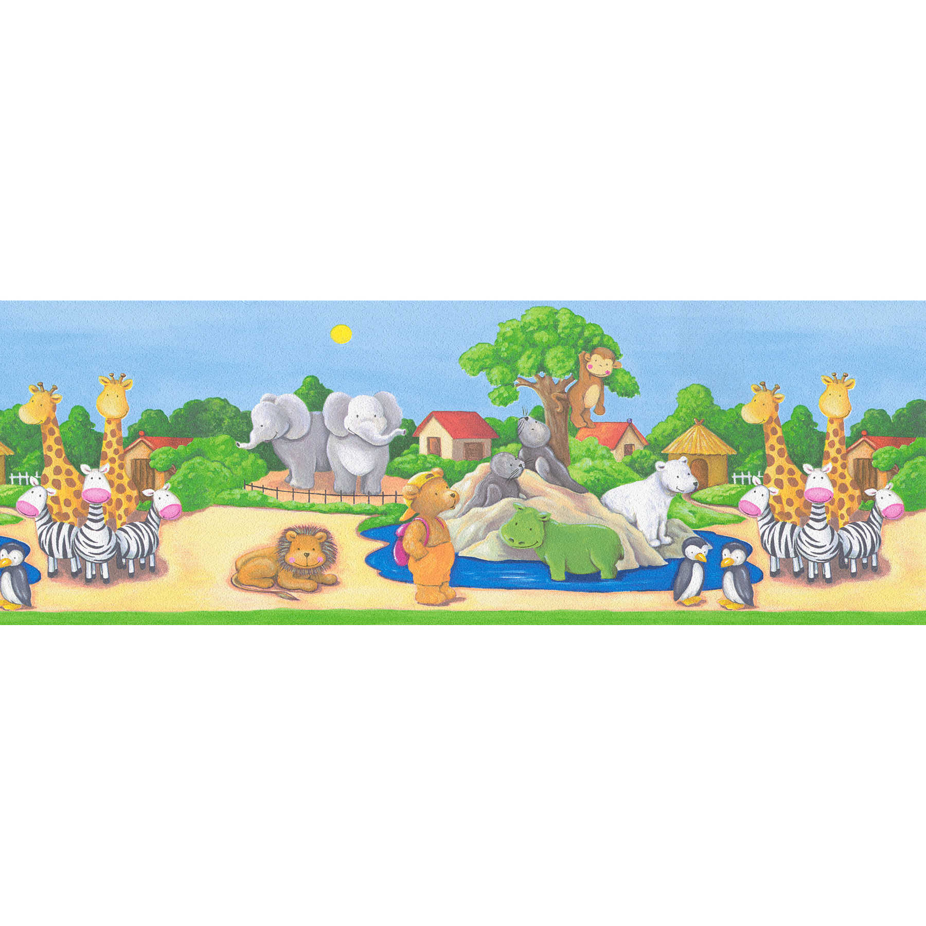 Bordure de papier peint pour chambre d'enfant Animaux du zoo - Coloré
