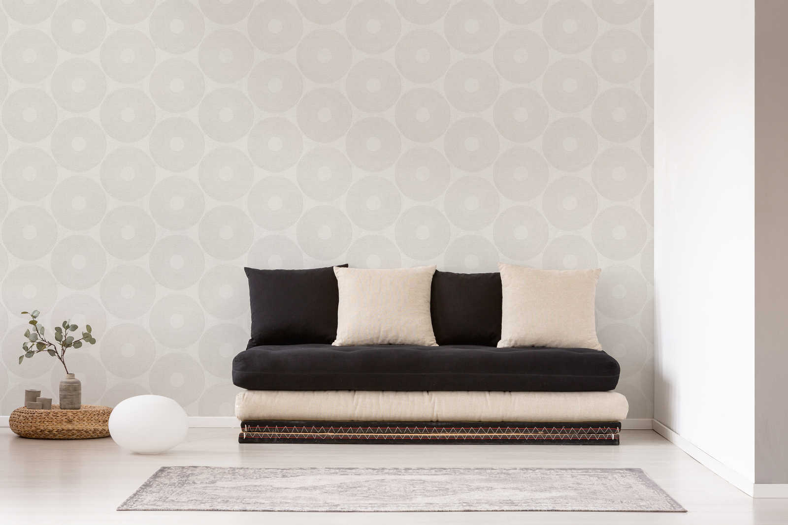             Ethno wallpaper circles with structure design - grey
        