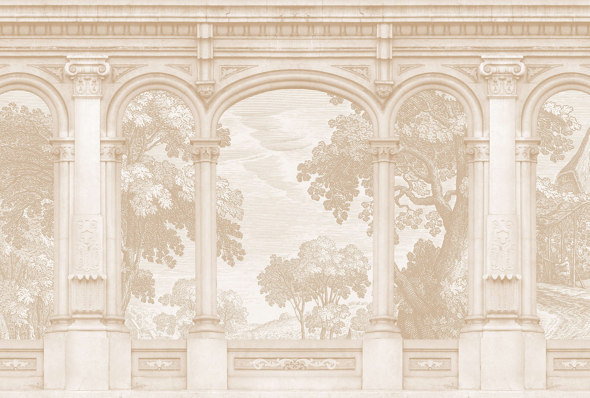             Roma 2 - Beige wall mural Historic Design with round arch window
        