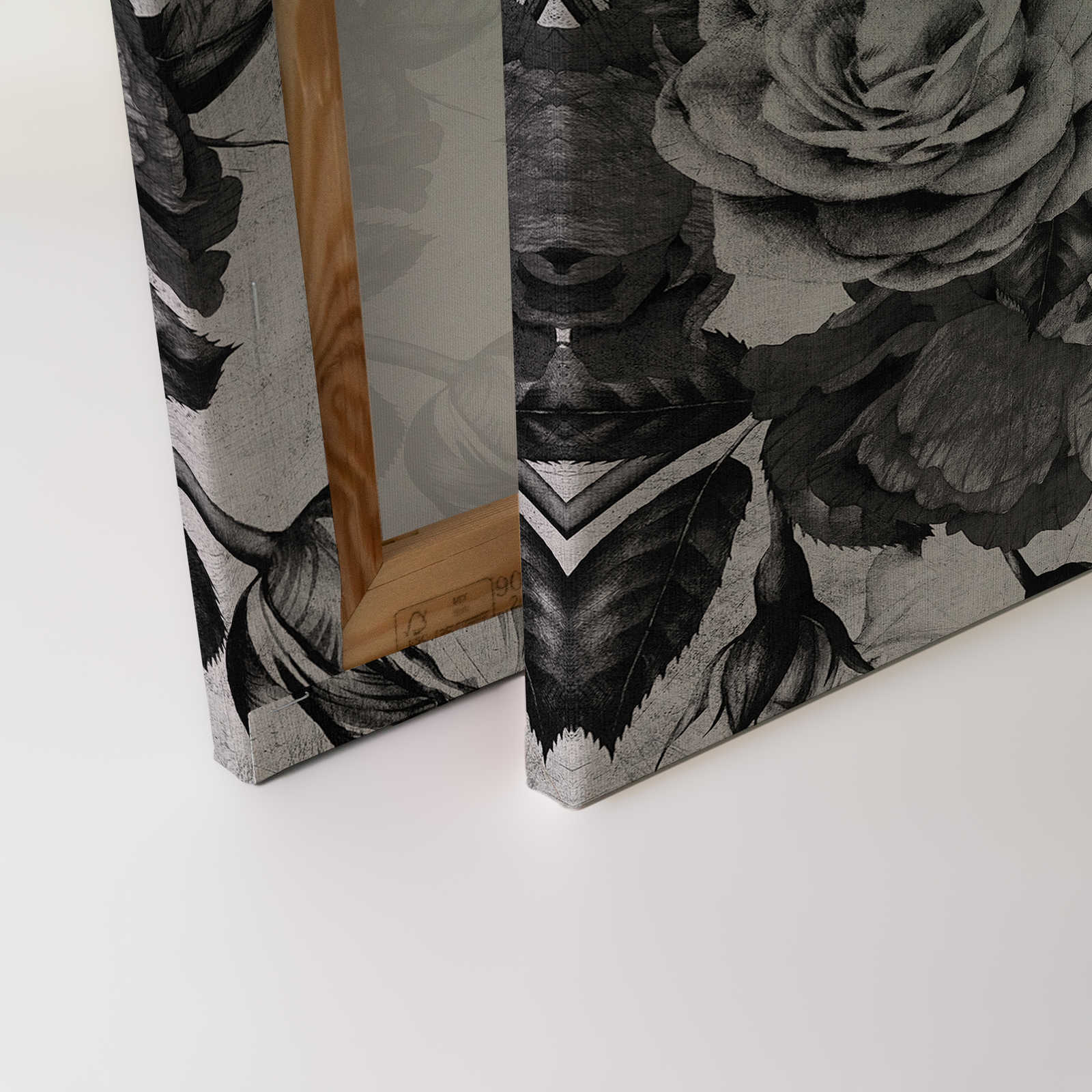            Spanish rose 1 - Roses canvas painting with black and white flowers - 0,90 m x 0,60 m
        