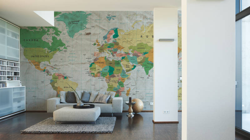             Fotomurali Mappa del mondo Paesi del mondo in stile retrò
        