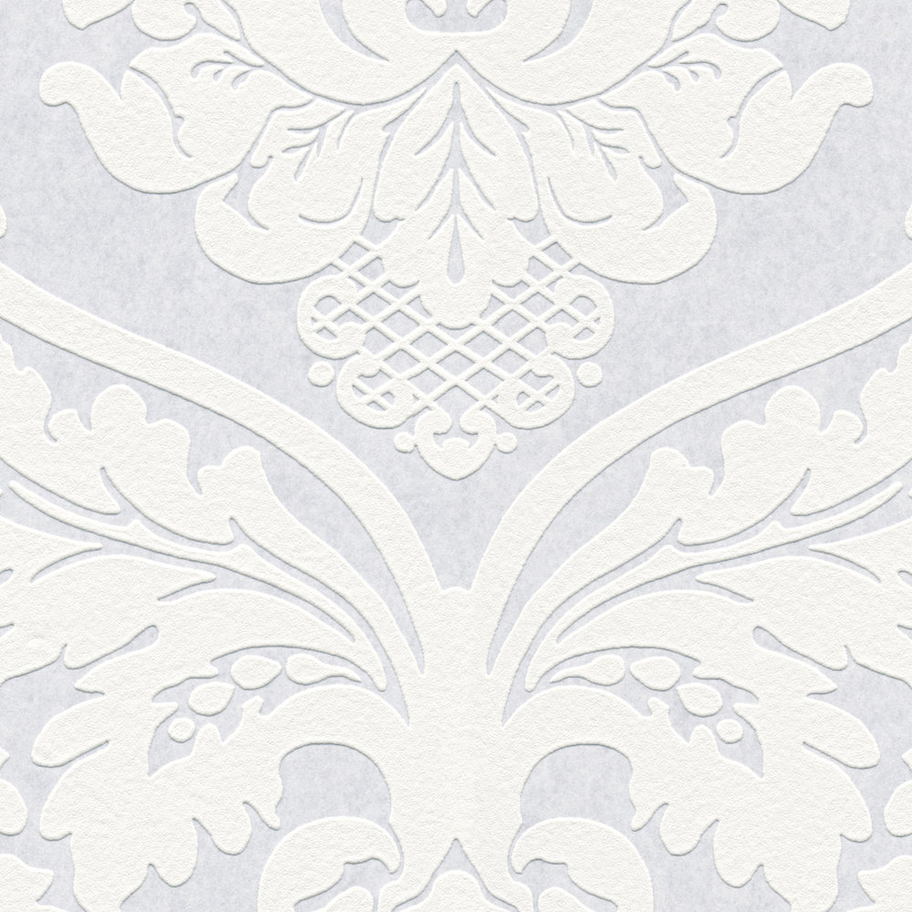             Papel pintado ornamental de estilo barroco y efecto 3D - blanco
        