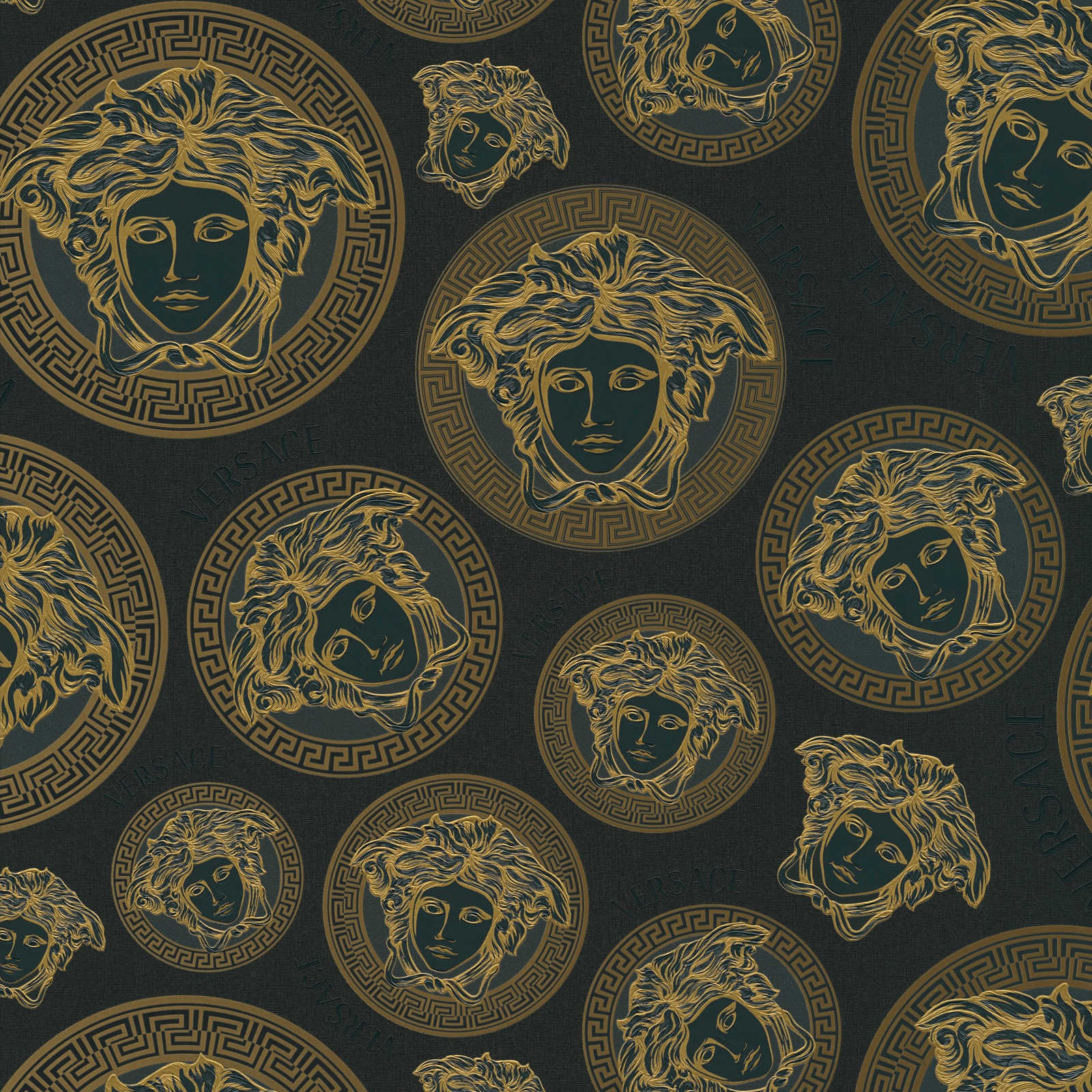         VERSACE wallpaper black and gold with Medusa motif
    