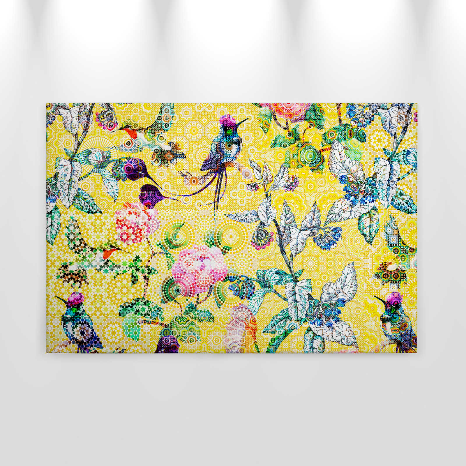             Canvas schilderij exotische bloemen mozaïek - 0,90 m x 0,60 m
        