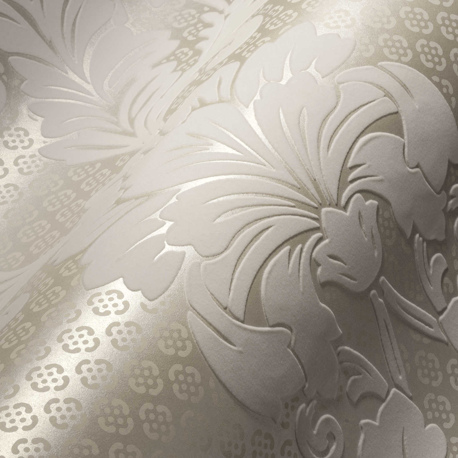             Papier peint à motifs ornementaux avec grand motif floral - crème, bronze
        