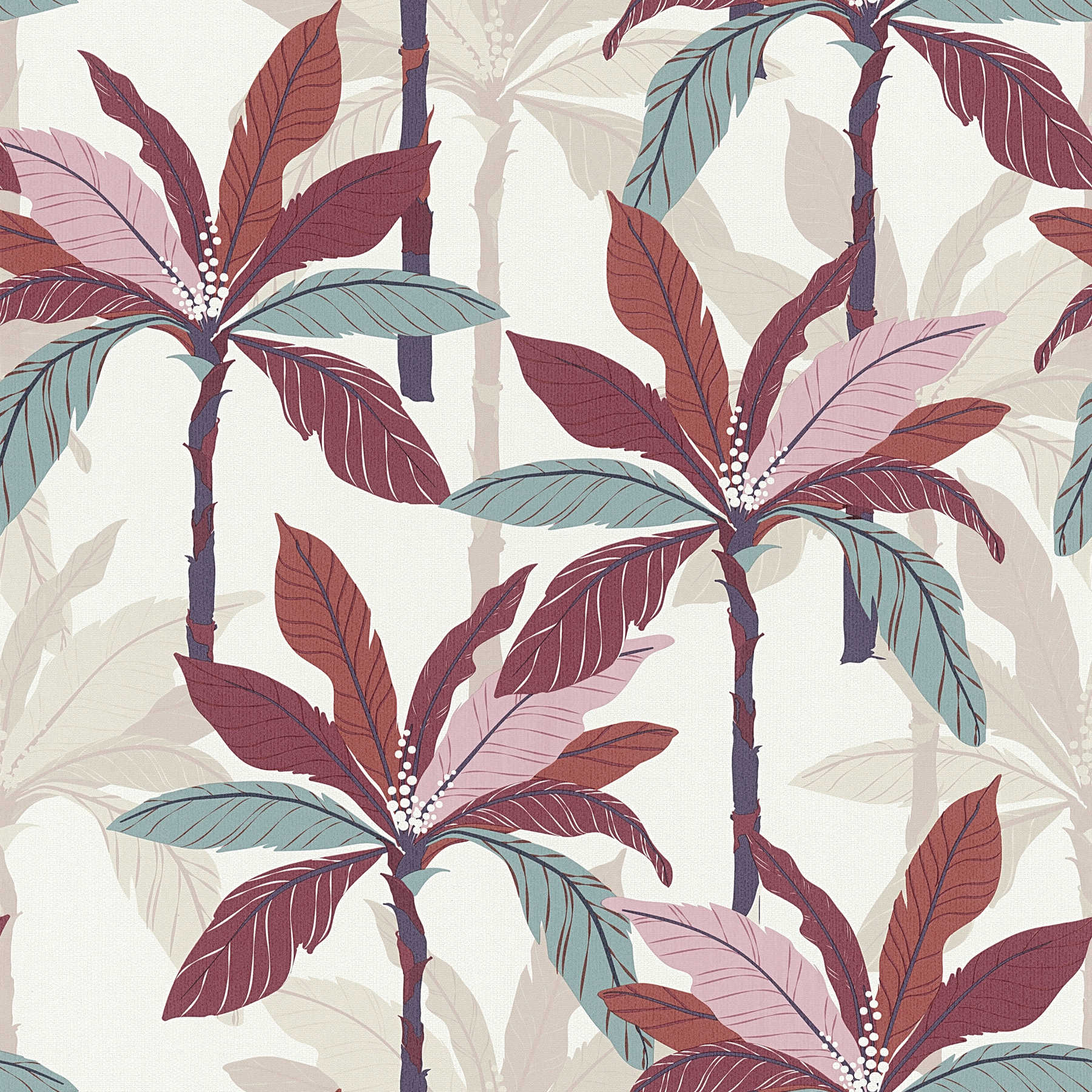 Wallpaper palm tree design, tropical pattern - red, beige, cream
